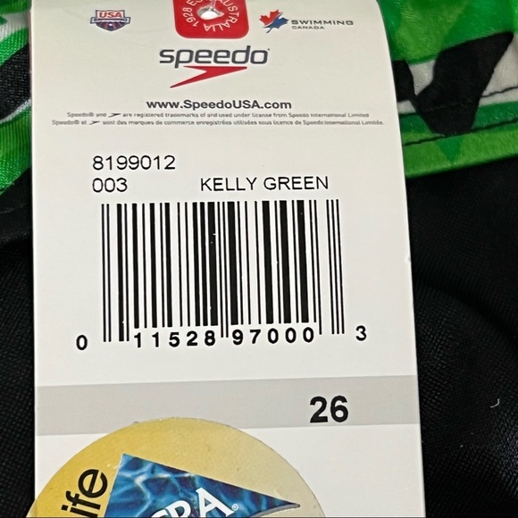 NWT Speedo Racing Swim One Piece Swimsuit Sz 26 Black/ Kelly Green - Picture 3 of 9